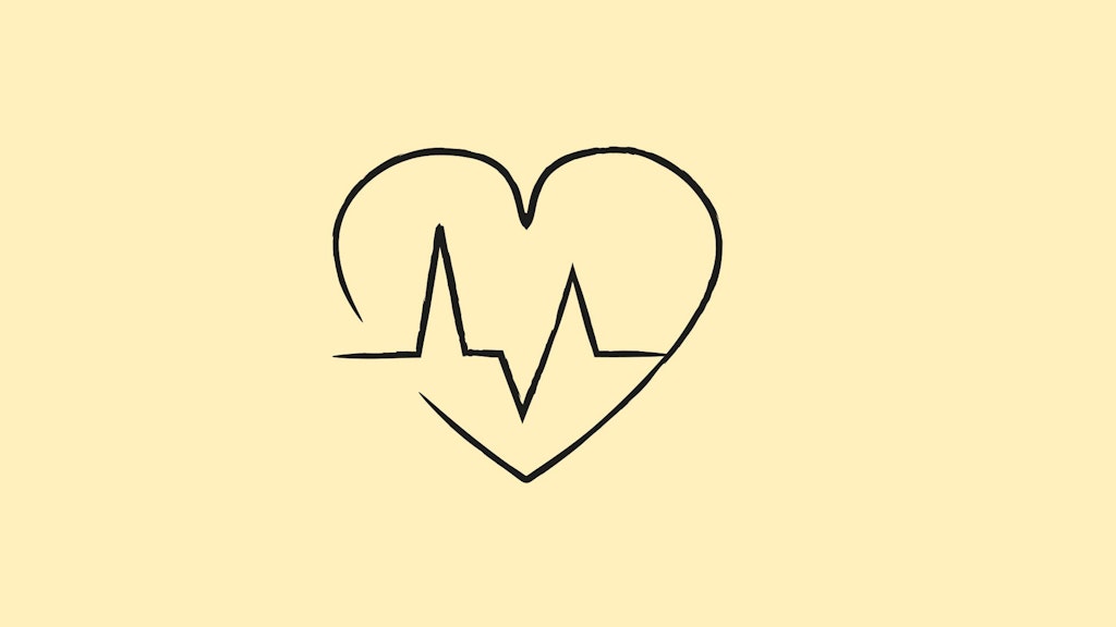 Black-and-white line drawing of a heart with an ECG line inside.