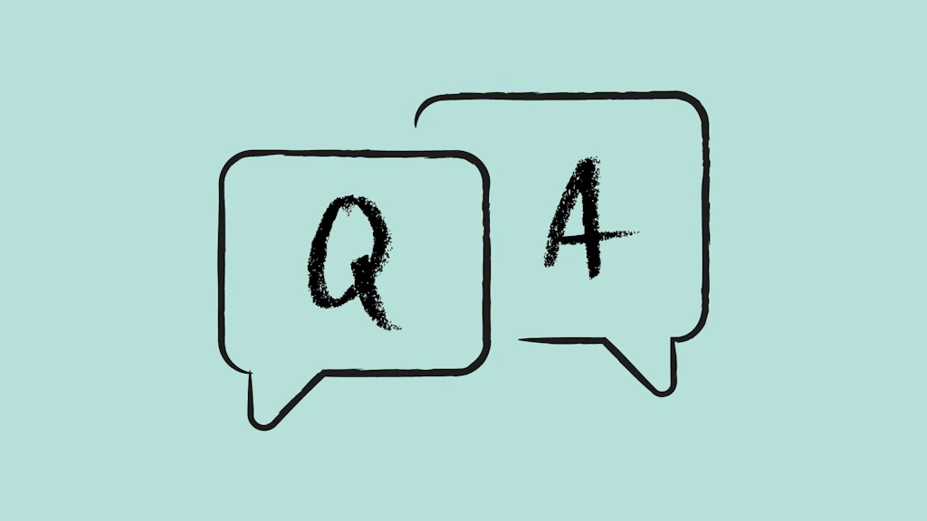 Deux bulles de dialogue avec les lettres 'Q' et 'A' sur fond bleu clair.